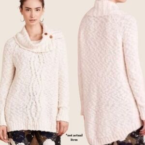 🍦 MEDIUM ANTHROPOLOGIE MOTH COWL TURTLENECK WOOD BUTTON CABLE KNIT CREAM